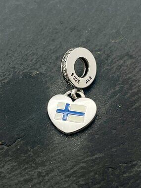 Pandora Finland Flag Exclusive Charm Sterling Silver Dangle Charm Jewelry